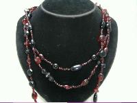 Warehouse 30s Style 3 Row Red Black Glass Bead Flapper Necklace New!