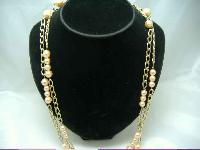 1980s 2 Row Pink Faux Pearl Bead & Gold Chain Necklace