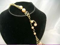1980s 2 Row Pink Faux Pearl Bead & Gold Chain Necklace