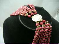 1950s Amazing 12 Row Red Pink Gold Lucite Bead Necklace