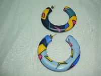 Vintage 80s Abstract Design Multicoloured Hoop Earrings