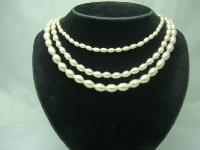 Vintage 50s 3 Row Glass Faux Pearl Bead Necklace WOW