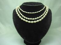 Vintage 50s 3 Row Glass Faux Pearl Bead Necklace WOW