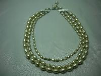 Vintage 50s 3 Row Glass Faux Pearl Bead Necklace WOW