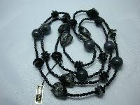 Vintage 70s Long Black Chunky Lucite Bead Necklace 