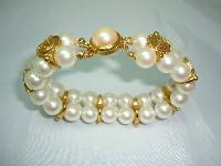 1980s 2 Row Glass Faux Pearl & Gold Ying Yang Bracelet