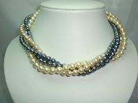 1950s 4 Row Grey & Cream Glass Faux Pearl Bead Neclace