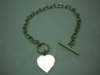 Fabulous Heavy Sterling Silver Heart Tag Charm Toggle Bracelet