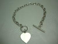 Fabulous Heavy Sterling Silver Heart Tag Charm Toggle Bracelet