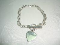 Fabulous Heavy Sterling Silver Heart Tag Charm Toggle Bracelet