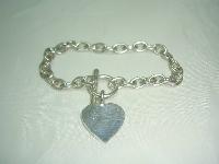 Fabulous Heavy Sterling Silver Heart Tag Charm Toggle Bracelet
