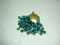 Vintage 50s Green Lucite Bead & AB Crystal Glass Drop Brooch