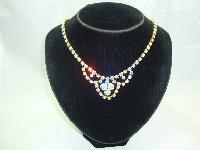 1950s Sparkling AB Diamante Gold Cascade Drop Necklace