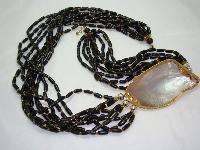 Vintage 70s 9 Row Brown Bead Necklace Huge MOP Side Feature Fabulous!
