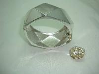 1950s Wide Diamond Cut Silver Clamper Bangle +FREE RING