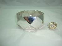 1950s Wide Diamond Cut Silver Clamper Bangle +FREE RING