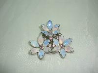 Vintage 50s Stunning Large Opaline Glass and Diamante Flower Brooch 
