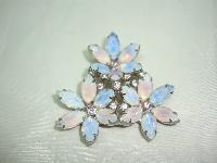 Vintage 50s Stunning Large Opaline Glass and Diamante Flower Brooch 