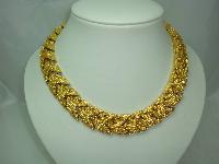 1960s Wide Textured Link Modernist Gold Collar Necklace