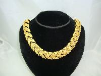 1960s Wide Textured Link Modernist Gold Collar Necklace