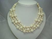 1950s Chunky 3 Row Cream Honeycomb Lucite Bead Necklace