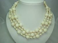 1950s Chunky 3 Row Cream Honeycomb Lucite Bead Necklace