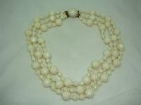 1950s Chunky 3 Row Cream Honeycomb Lucite Bead Necklace