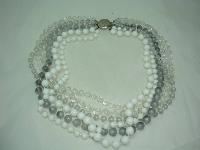 Vintage 50s 6 Row White Grey Clear Lucite Bead Necklace