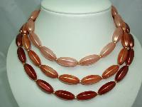 Vintage 50s 3 Row Pink Gold Faux Pearl Bead Necklace