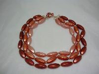 Vintage 50s 3 Row Pink Gold Faux Pearl Bead Necklace
