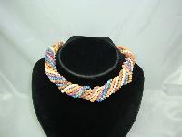 1970s 5 Row Multicoloured Glass Bead Twist Necklace WOW