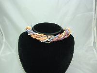 1970s 5 Row Multicoloured Glass Bead Twist Necklace WOW