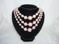 Vintage 50s Chunky 3 Row  Shades of Pink Faux Pearl Bead Necklace