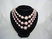 Vintage 50s Chunky 3 Row  Shades of Pink Faux Pearl Bead Necklace
