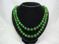 1950s 2 Row Green Lucite Confetti Glitter Bead Necklace