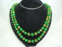 1950s 2 Row Green Lucite Confetti Glitter Bead Necklace