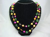 Vintage 30s Art Deco Pink Orange Green Glass Bead Flapper Necklace