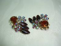 1950s Fab Amber & Blue Red AB Diamante Clip Earrings