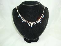 Vintage 50s Sparkling AB Blue Diamante Drop Necklace