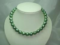 Vintage 50s Chunky Green Glass Faux Pearl Bead Necklace