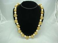 1950s Chunky Faux Pearl & Gold Filigree Bead Necklace  