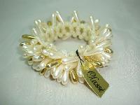 Vintage 60s Wide Faux Pearl & Gold Bead Drop Bracelet