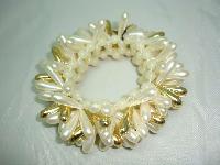 Vintage 60s Wide Faux Pearl & Gold Bead Drop Bracelet