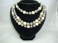1950s Style 3 Row Faux Pearl & Silver Bead Necklace 