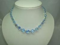 Vintage 50s Pretty Blue Sparkling AB Crystal Glass Bead Necklace