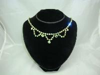 Vintage 50s Green AB Diamante Scallop Drop Necklace 