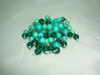 1950s Green Lucite & Crystal Bead Tassel Drop Brooch