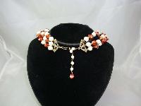 1950s Chunky 3 Row Marble Brown & Pearl Bead Necklace