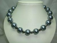 1950s Style Chunky Grey Glass Faux Pearl Bead Necklace 