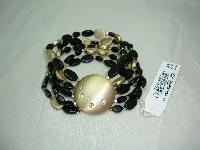 Quality Signed Monet Five Row Black and Gold Bead Diamante Bracelet 